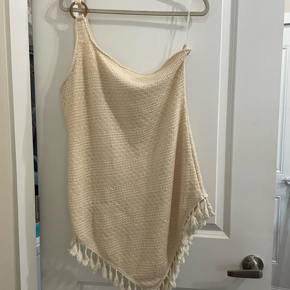 Cream Knit Asymmetrical Swim Coverup